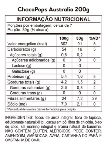 ChocoPops Australia Cereal Matinal Saudável - Bolinhas de Chocolate Zero Açúcar 200g - Imagem 3