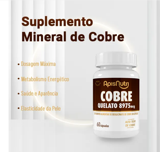Suplemento Alimentar De Cobre Quelato 60 Caps 8975mcg ApisNutri - Imagem 3