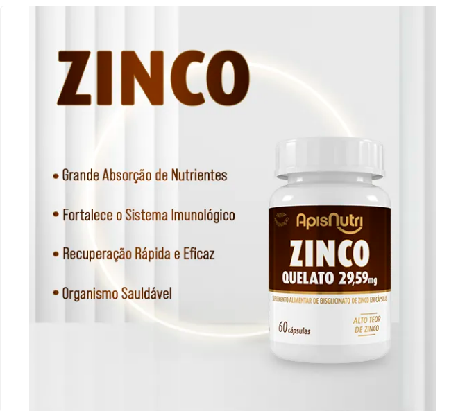 Suplemento Mineral De Zinco Quelato 60 Caps 29,59 mg ApisNutri - Imagem 3